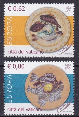 VATICAN CITY #1299-1300 MNH CERAMIC PLATES OF FISH PAINTED BY PICASSO
