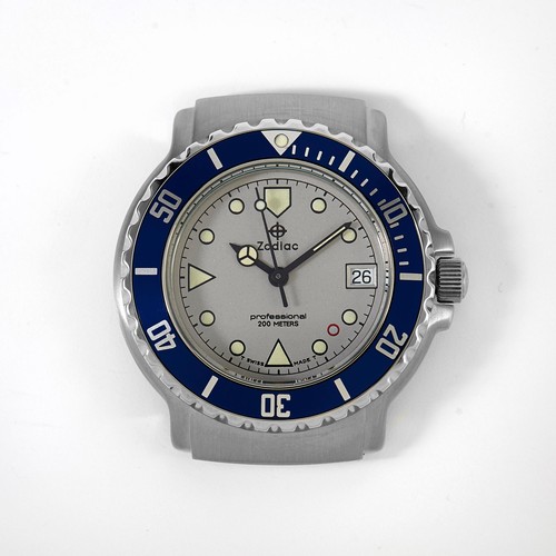 Zodiac Rare NOS 36mm Professional 200m Diving Watch Head Gray Dial Blue ...