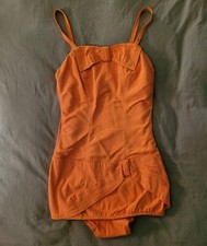 Vintage 1950s Rose Marie Reid Draped Sheath Swimsuit Orange Bow Pinup S M