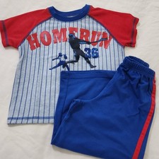 Boys Carters Pajama Set 2 Pc Shirt Pants Size 4T Blue Red Baseball Homerun Vtg