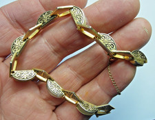 ART DECO VINTAGE BRACELET AGATE & GOLD (PLATE) AZTEC DESIGN