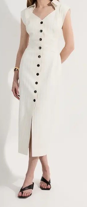 NWT Karen Millen Pinstripe Corseted Tailored Pencil Midi Dress