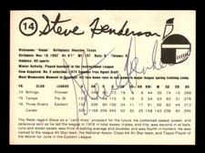 Steve Henderson Signed 1977 Rookie Card #14 Indianapolis Indians. rookie card picture