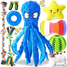 9-Pack Interactive Puppy Dog Toys for Small Dogs No-Stuffing Squeaky Octopus-Sha