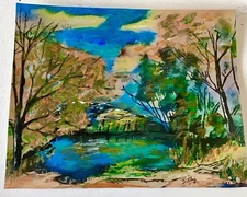 Original 8x10 Signed Landscape Painting Serene Peaceful “LAKE IN AUTUMN”