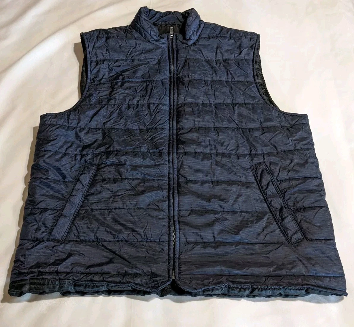Marc Anthony Winter Vest Men's Black & Silver Striped Full Zip Puffer Size XL