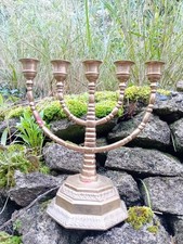 VINTAGE BRASS  CANDLESTICK 5 BRANCHES JUDAICA ISRAEL JEWISH MENORAH HANUKA