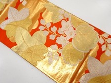 7600406: JAPANESE KIMONO / ANTIQUE KIMONO / SILK / WOVEN MAPLE LEAVES