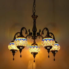 Handmade Turkish Tiffany Pendant Light 5 Globe Mosaic
