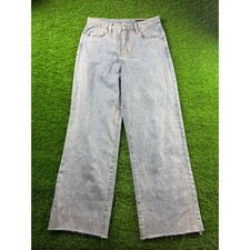 BLANKNYC Womens Wide Leg Raw Hem Light Wash Jeans Sz 29 High Rise Chic Fit Denim