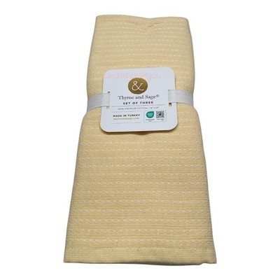 THYME AND SAGE Kitchen Towels (3)Yellow Green White Dots 100% Premium Cotton NWT