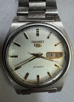 Seiko 5 Automatic 7009-3170 Day Date Silver Dial Mens Watch Japan Runs & Nice