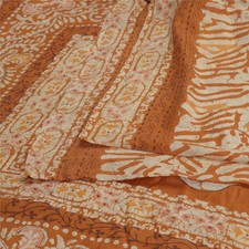 Sanskriti Vintage Sarees Batik Printed Brown 100 Pure Silk Sari 6Ydcraft Fabric