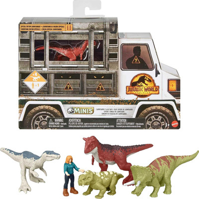 Jurassic World Dominion Carnotaurus Clash Pack, 5 Mini Toys Including 1 Human
