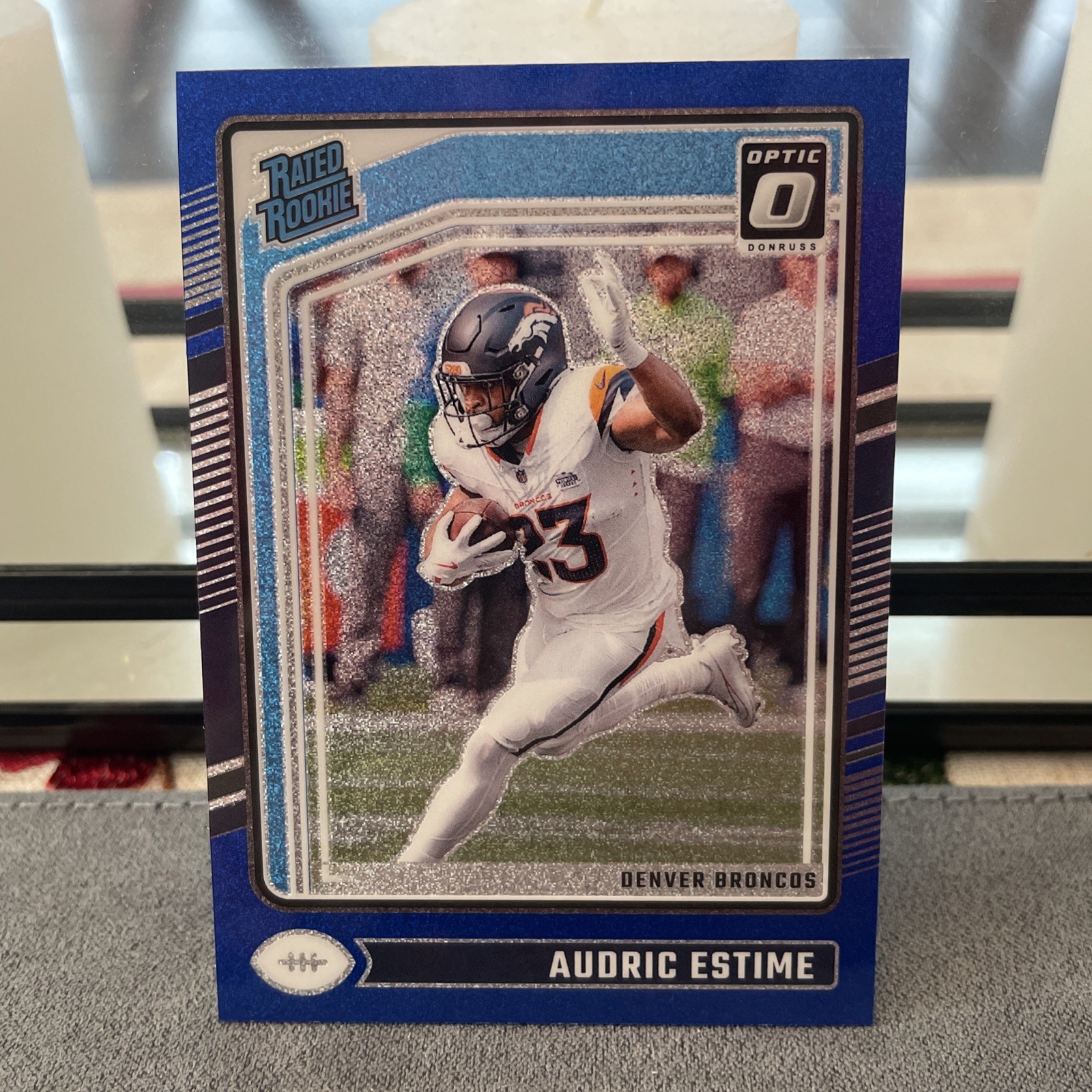 2024 Panini Donruss Optic - Rated Rookie Audric Estime 206 Blue Glitter Prizm RC