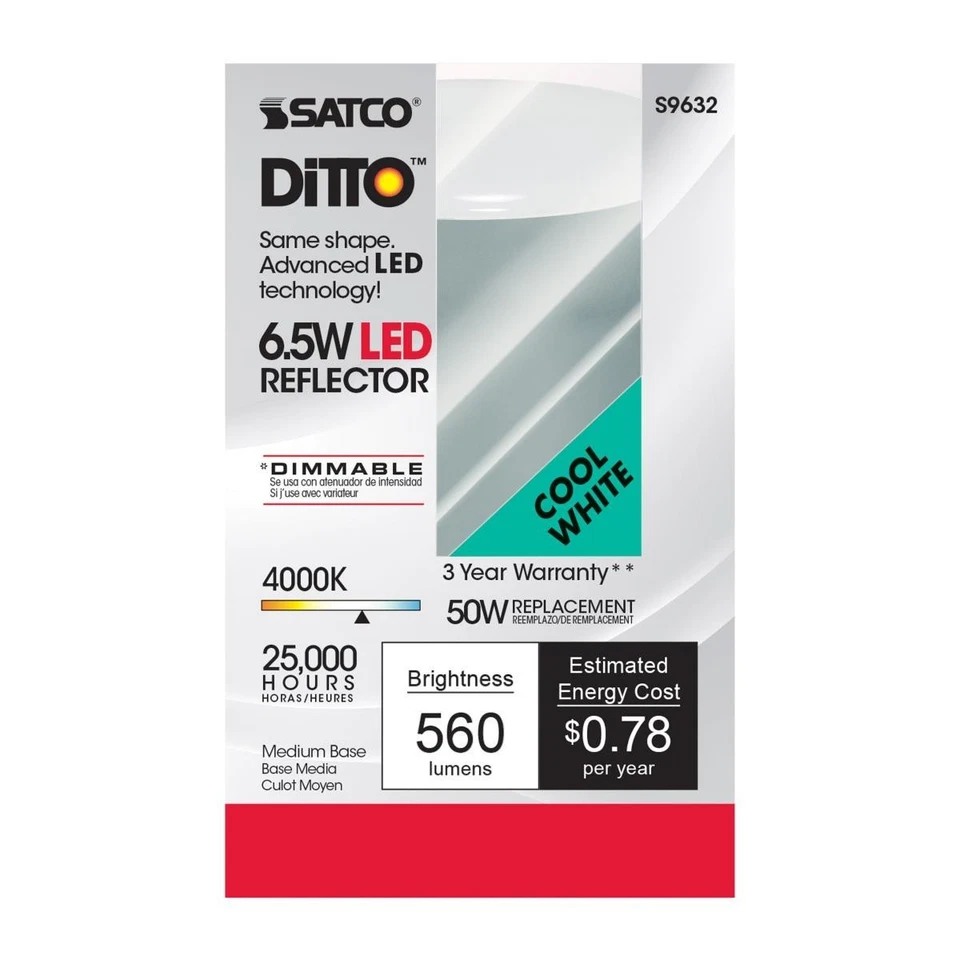 SATCO S9632 - 6.5 Watt R20 LED Bulb 4000K - 107 deg. Beam Angle (6 Pack) - Image 4 of 4