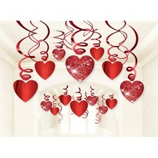 30 Ct Valentine Day Glitter Heart Hanging Swirl Decoration Wedding Party Decor