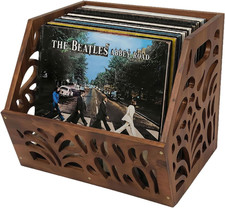Vinyl Record Storage 60 Lps Holder Wooden Crate Display Chestnut Finish