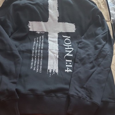 Black 'Glory to God' John 1:14 Cross Graphic Print Pullover Hoodie L