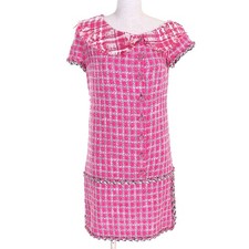 Pristine CHANEL one piece COCO Button Metallic Trim Tweed pink 34 P49180