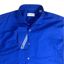 Robert Graham Men's Royal Blue Geometric Pattern Dress Shirt 18 36/37