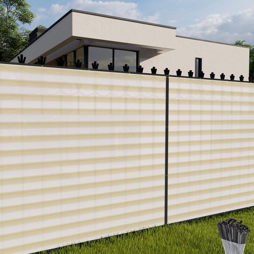 9/10/11/12 Fuß Windschutz Sichtschutz Zaun Sichtschutz Schwerlast Schatten Abdeckung Beige Streifen - Bild 2 von 7