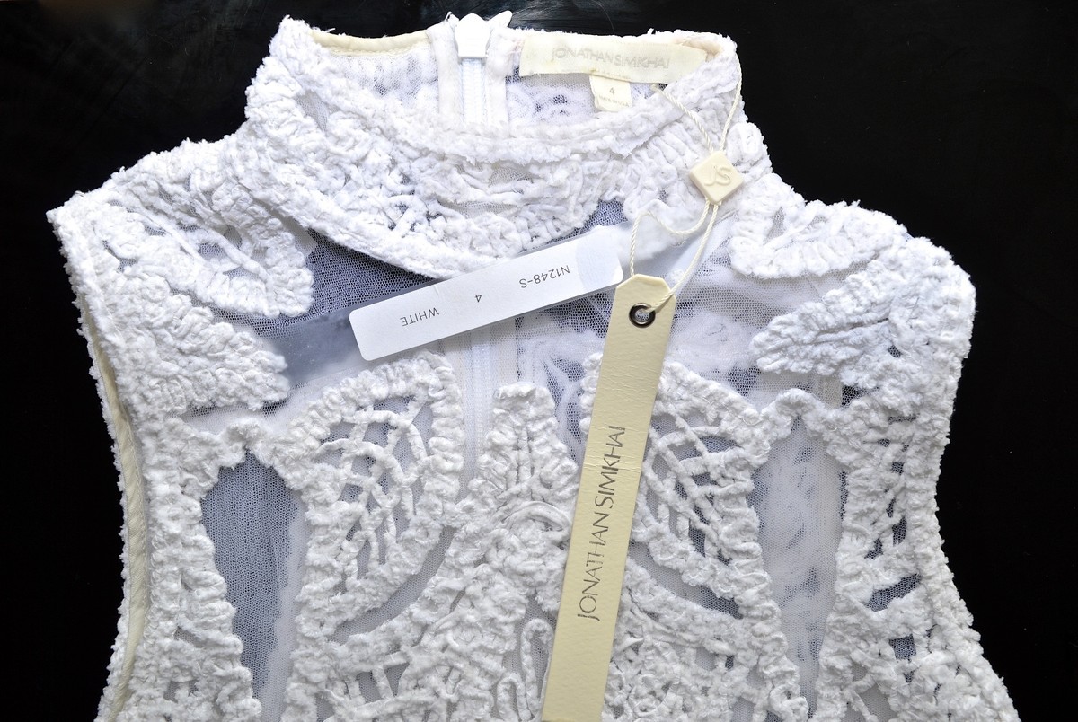 1042 Jonathan Simkhai Tower Lace sheered embroidered white mini dress US 4/  UK8 | eBay