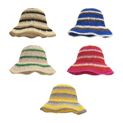 Fisherman Hat Rainbow Color Girl Vacation Straw Weaving Hat Anti-Uv Hat