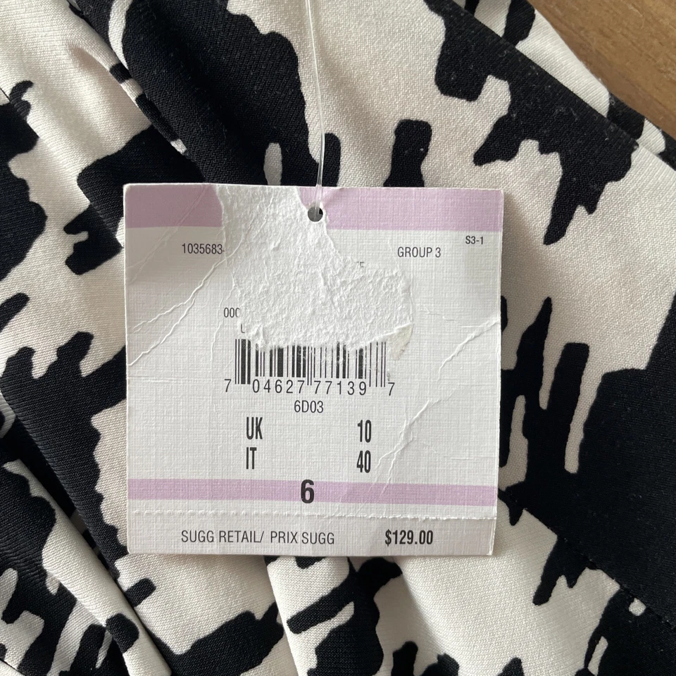 Nuevo con etiquetas Vestido Ann Klein Shift Midi Para Mujer 6 Negro/Blanco Sin Mangas En Capas Cuello en V Foto 3 de 4