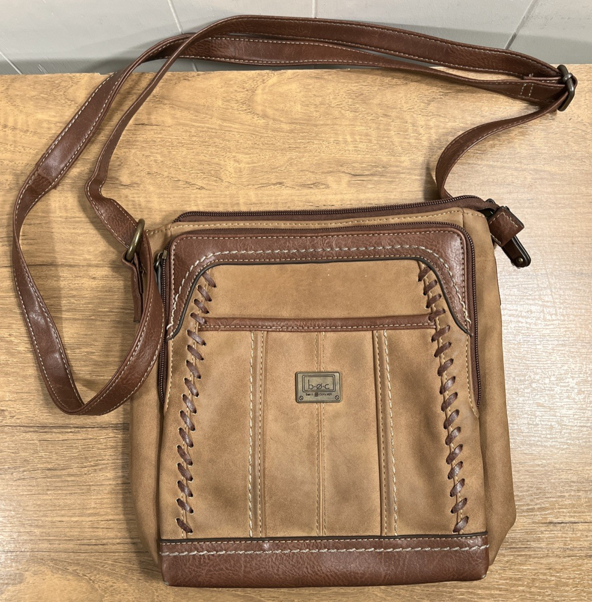 BOC Crossbody Purse Shoulder Bag Brown Tan Leather Born Concept  Handbag