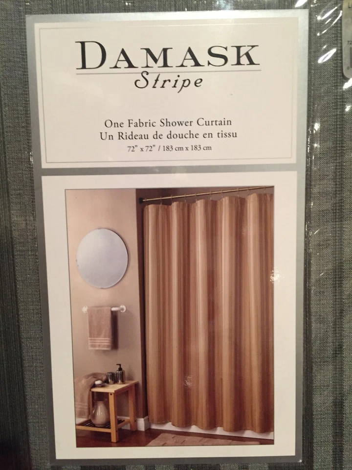 "Cortina de ducha de tela a rayas tejida damasco verde oliva 72""x72"" Linens-n-Things" Foto 2 de 3