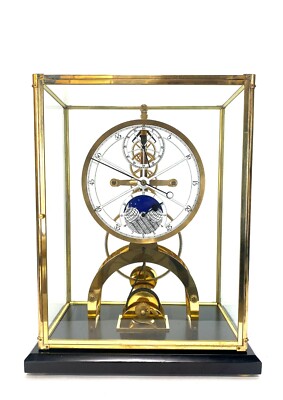 Fabulous 24K Astro Porcelain Dial 8 Day Fusee Chain Skeleton Clock w Moon Dial