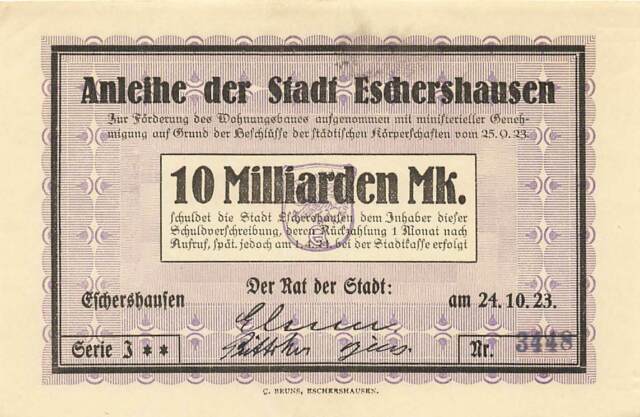 Eschershausen - Stadt - 10 Milliarden Mark Serie J #11824 Eschershausen - Stadt - 10 Milliarden Mark Serie J #11824