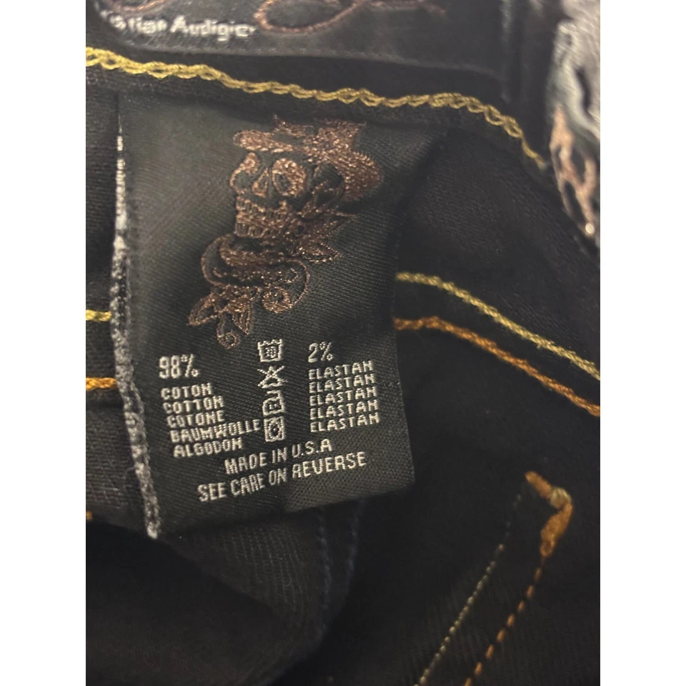 Pantalones de mezclilla Ed Hardy Y2K para mujer 28 Koi Fish negros pierna recta tiro bajo lavado oscuro Foto 4 de 4