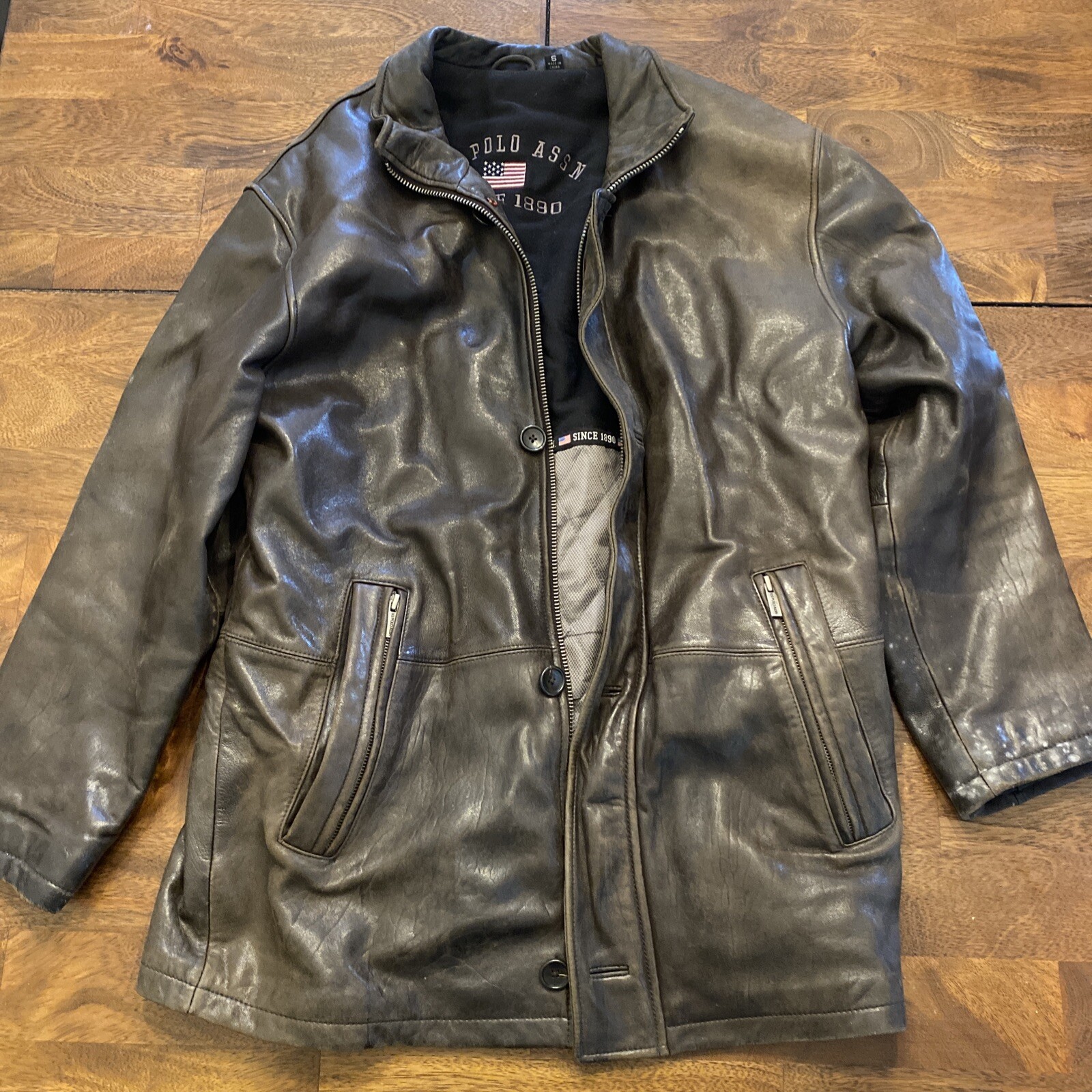 Men's Vintage Polo Brown Leather Jacket/Coat (small) Gem