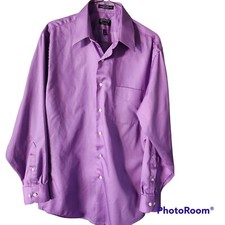 Arrow Men's Size M 15 1/2 Fitted Sateen Wrinkle Free Long Sleeve Button Up Shirt