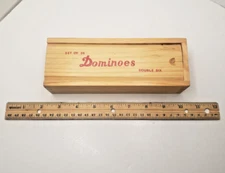 Vintage Dominoes Game Set of 28 by Double Six with Original Wooden Dovetail Box 