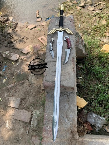 Set of 3 Fan Made Real Master Sword and 2 Pocket Knives Best for Holiday Gift