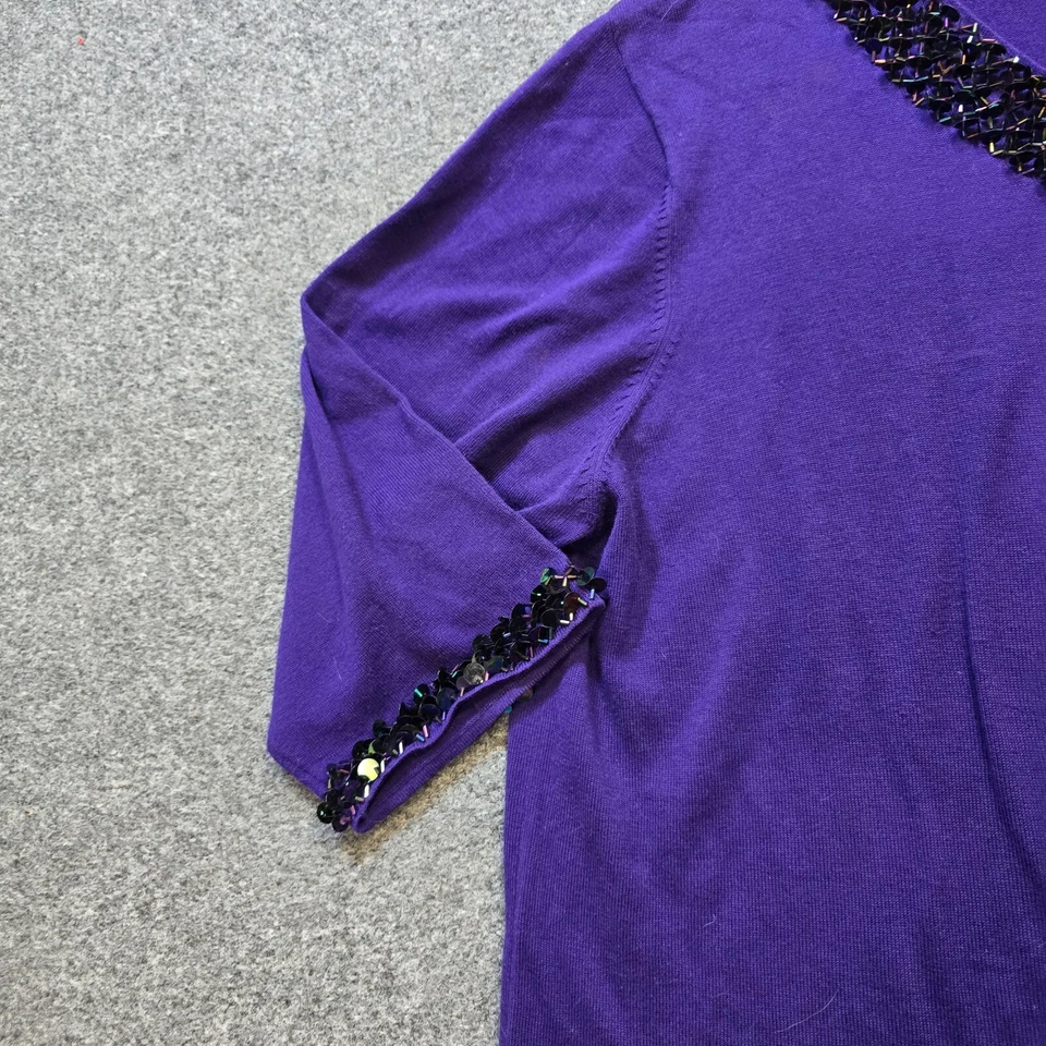 Suéter Quacker Factory Mujer Talla 2X Lentejuelas Púrpura Embellecido Tejido Brillante Foto 4 de 4
