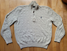 Polo Ralph Lauren Cable Knit Sweater Men's Large Cream Tussah Silk Pullover