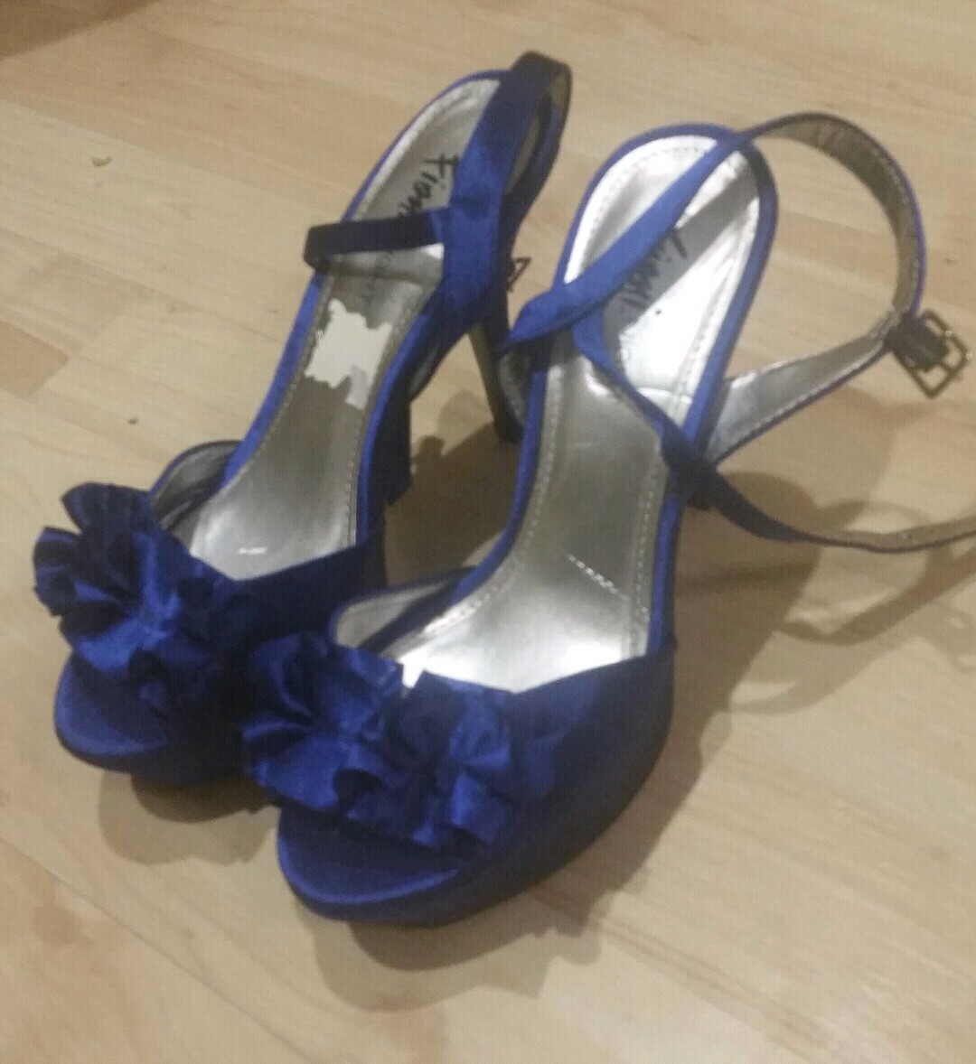 Women's Blue FIONI Open Toe Heels, Heel 4