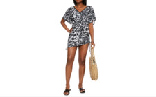 Bar III Women's Black Heat Wave Printed Caftan Cover-up Size M