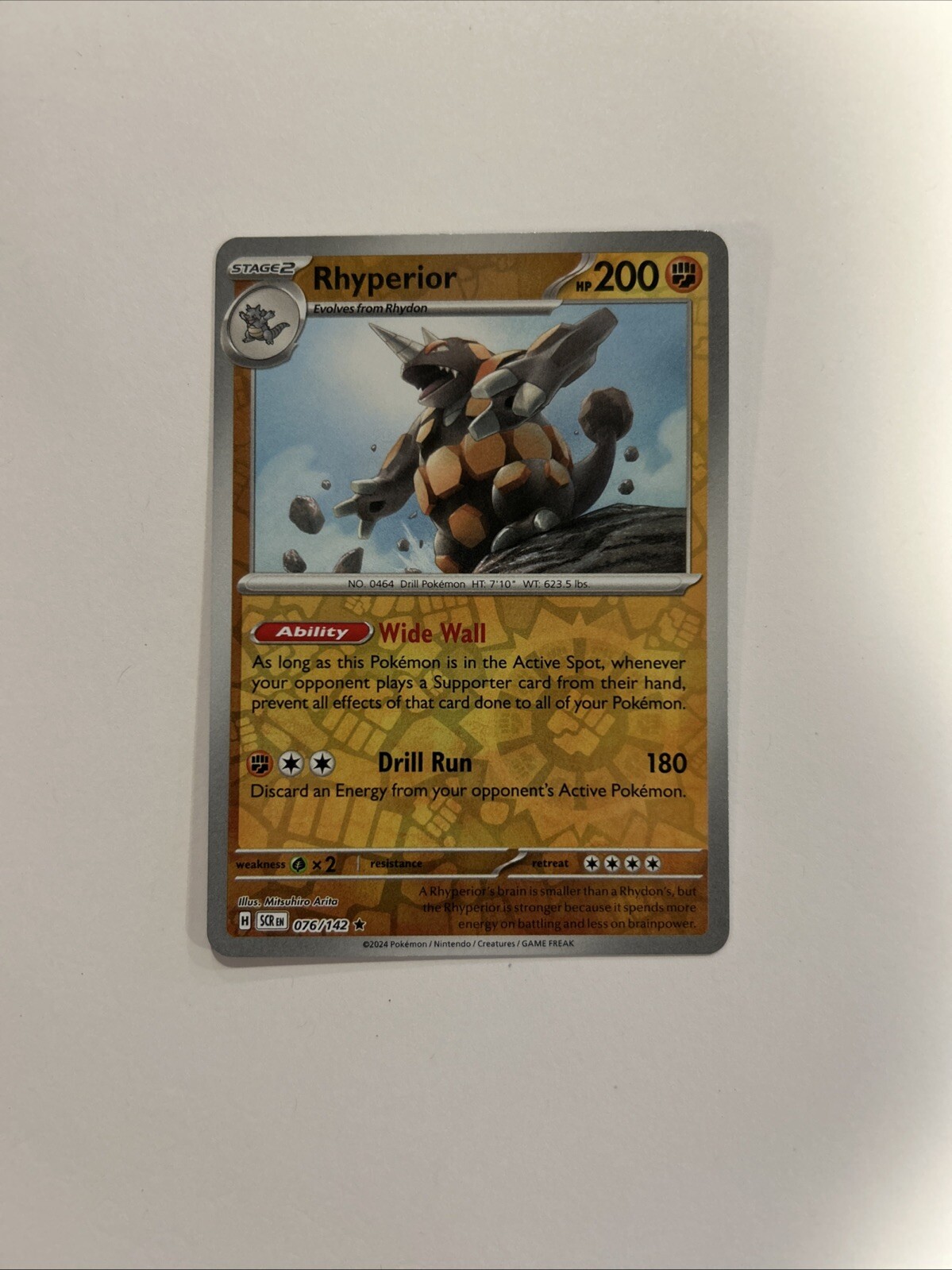 Pokemon TCG Rhyperior 076/142 2024 Stellar Crown Reverse Holo Rare Card - NM