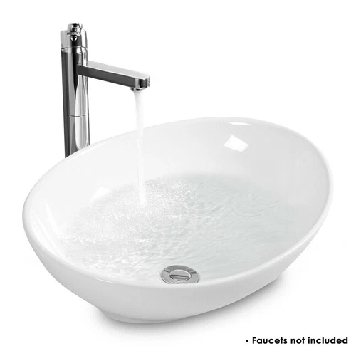 Waschbecken Keramik Oval Aufsatzwaschbecken Waschtisch Waschschale Wasserhahn - Bild 1 von 18