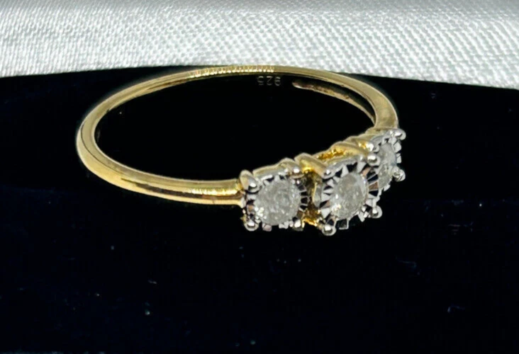 14K Yellow Gold Plated Over Sterling Silver 3 Stone Diamond Ring - 1/4 Carat TW - Image 4 of 4
