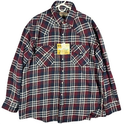 Winter Run Flannel Shirt Mens XL Burgundy Plaid Extra Heavy Weight Pearl Snap