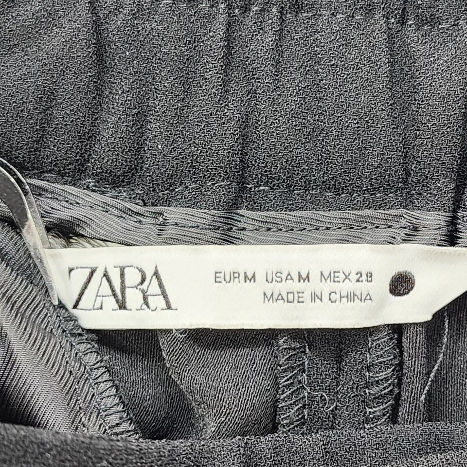 Zara Pants Women M Black High Rise Pleated Tapered Ankle Polyester Office Preppy - Image 4 of 4