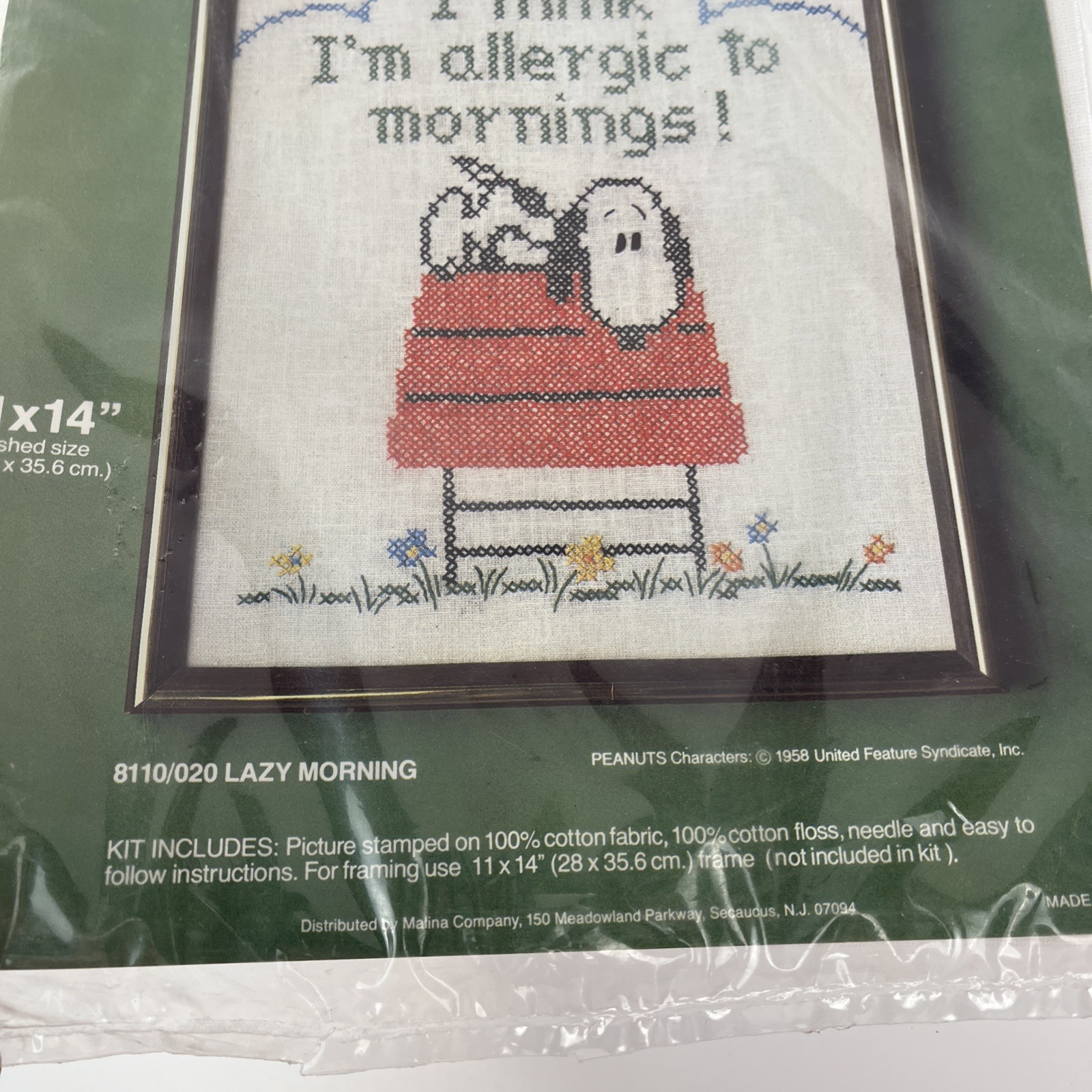 Malina Cross Stitch Kit Peanuts Snoopy 8110 020 Lazy Morning 11x14 Inch Vintage