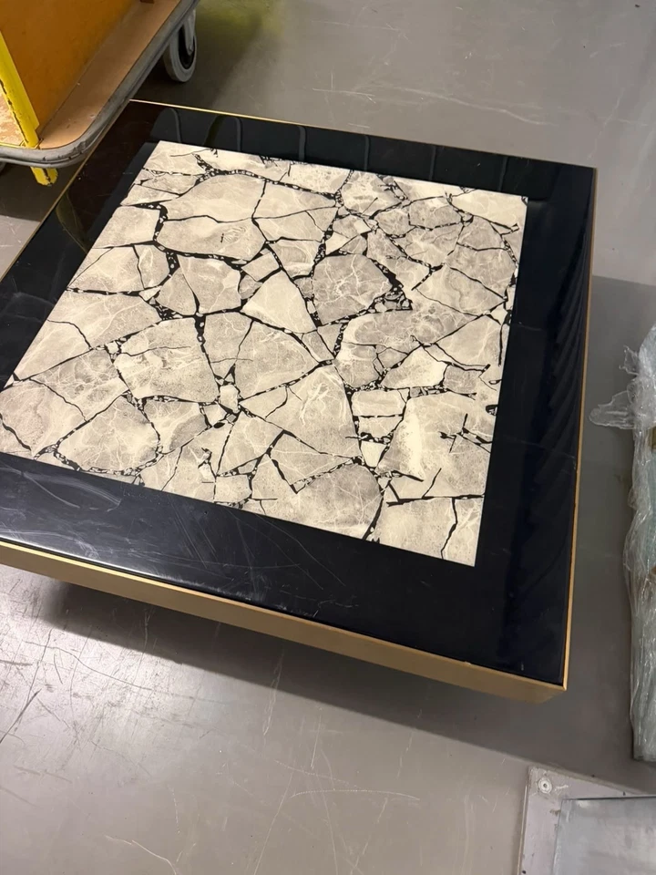 Square Marble Coffee Table Black & Gold Frame, Marble Pattern Top 110x100x50cm - Image 1 of 4