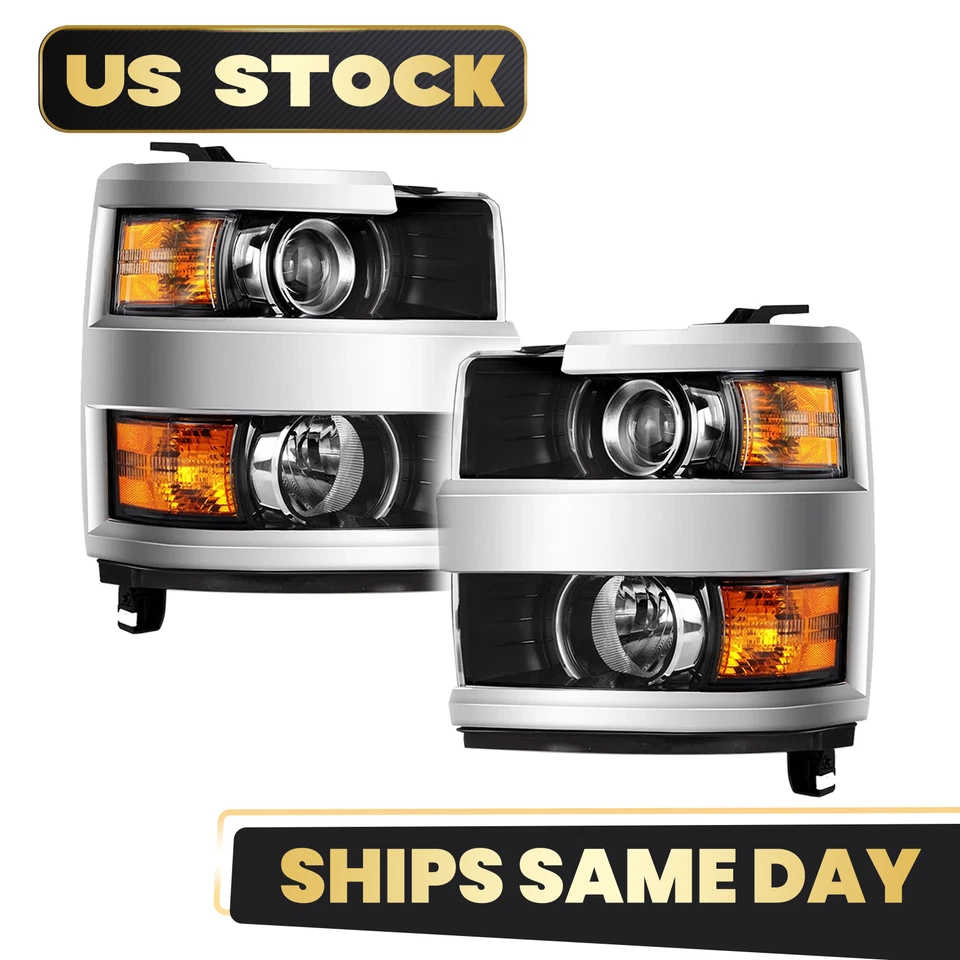 Chrome Headlights For 2015-2019 Chevy Silverado 2500HD 3500 HD Halogen Pair L+R Foto 2 de 4